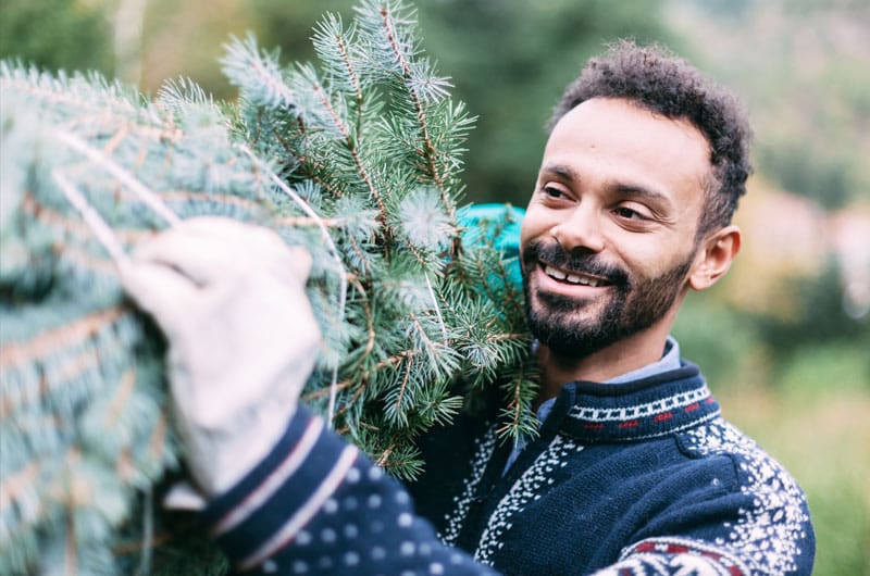 Man carrying a Christmas tree